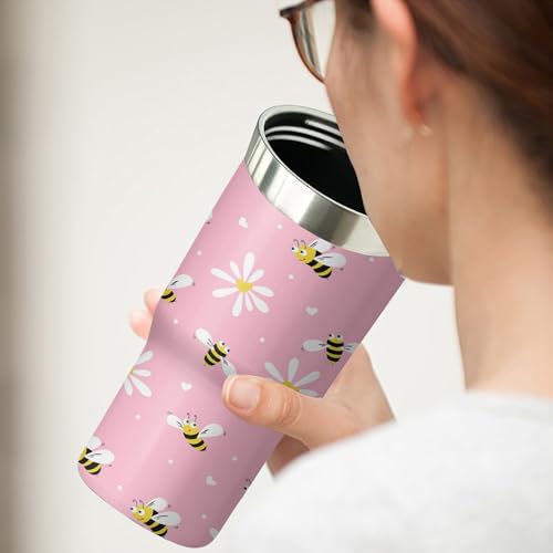 Bee Tumbler with Handle & Flip Straw 30oz Stainless Steel Travel Mug - Daisy