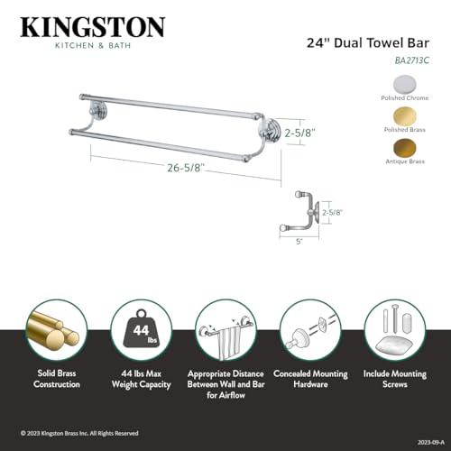 Kingston Brass BA2713AB Milano 24" Dual Towel-Bar, Antique Brass