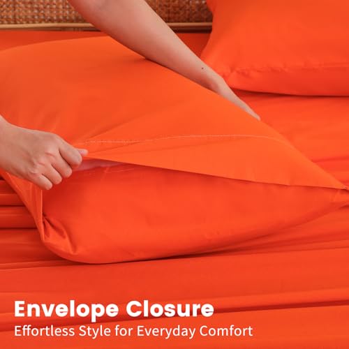 Bedlifes 100% French Linen Pillowcases - King Size 20x40, Orange (Set of 2)