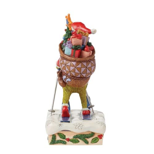 Christmas Grinch Figurine with Skiing & Toy Bag - Handcrafted Holiday Decor