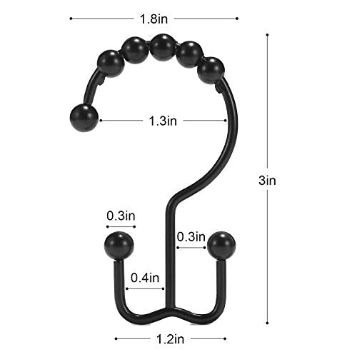 Goowin Stainless Steel Black Shower Curtain Hooks - Rust Proof & Smooth Sliding