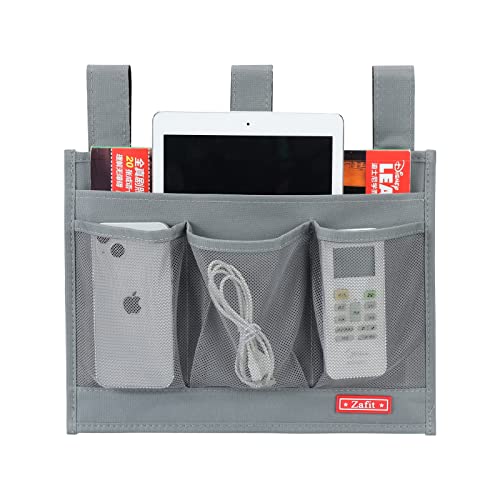 Zafit Bedside Caddy Organizer with 4 Pockets - Grey Storage for Phone, Remote, Magazines
