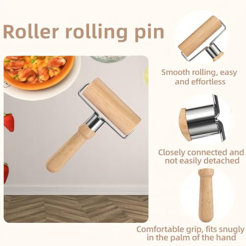 BUBBLE-FLY Non-Stick Wooden Rolling Pin for Pizza & Pastry Baking