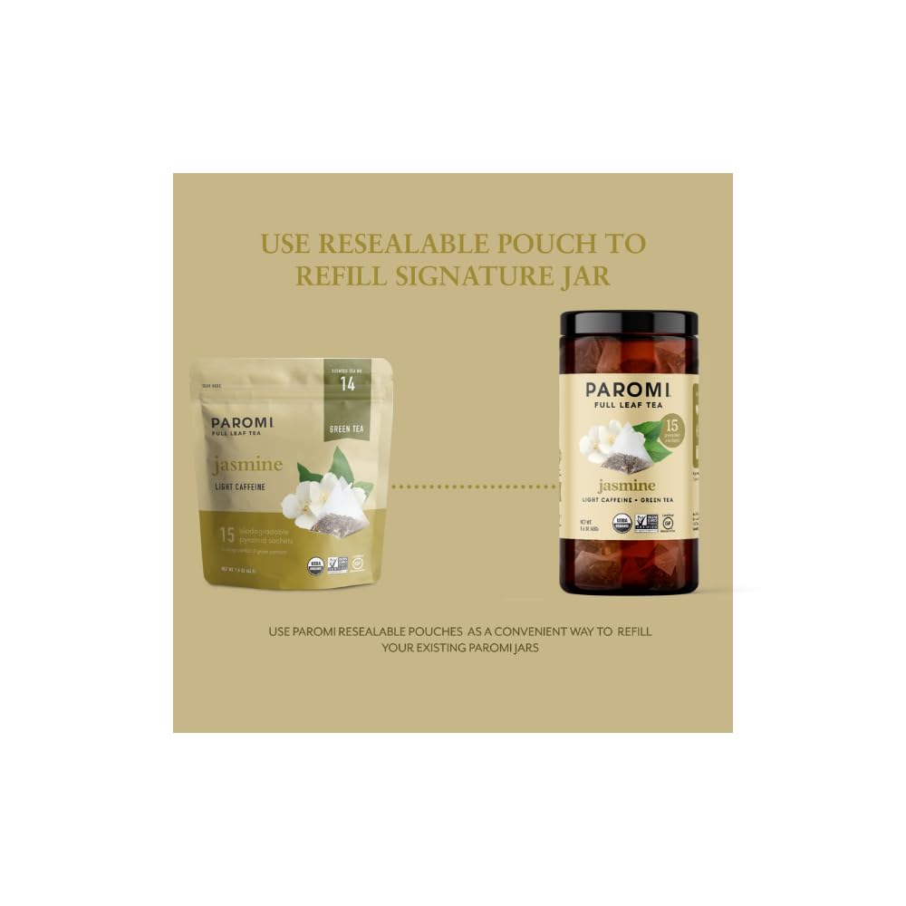 Paromi Jasmine Organic Green Tea, Signature Jar, 15 Count (Pack of 6)