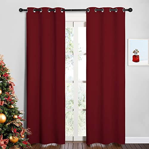 NICETOWN Christmas Burgundy Blackout Curtains, 34x84 inches - Thermal Insulated Grommet Drapes