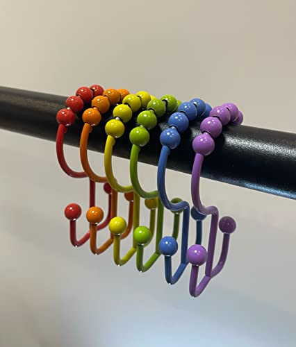 Double Glide Shower Curtain Hooks - Rust-Proof 304 Stainless Steel (Rainbow)