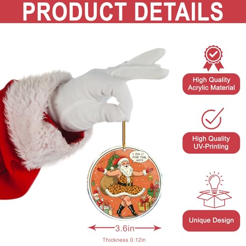 Funny Santa Leopard Acrylic Christmas Ornaments - 3.6in