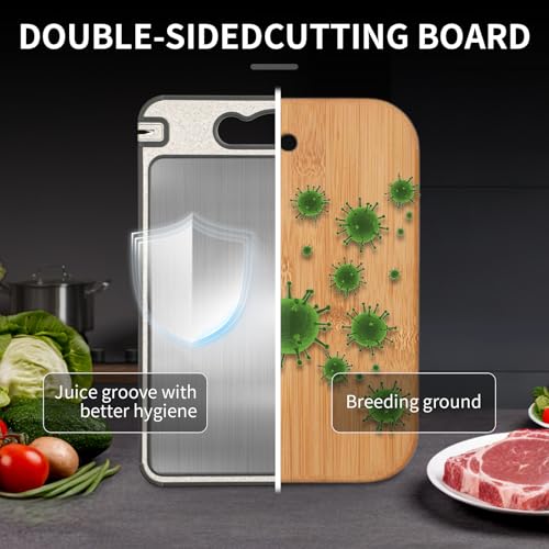 IGOYE Titanium & Wheat Straw Double-Sided Cutting Board - Food-Grade, Non-Slip, Dishwasher Safe, 14.37" x 9.84"