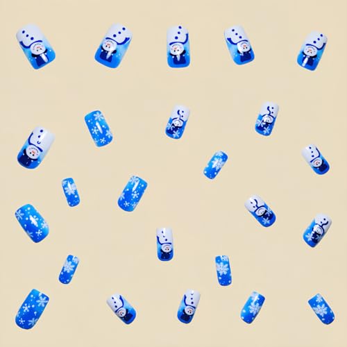 Christmas Press On Nails Medium Square Snowflake Snowman Design
