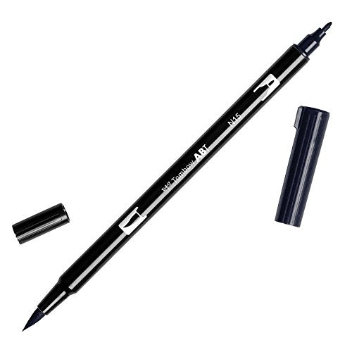 Tombow Dual Brush Pen N15 - Black, Blendable Double Tip Marker