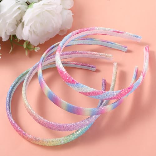 HJZHII 4Pcs Glitter Sequin Rainbow Headbands for Girls Non-Slip Hair Bands