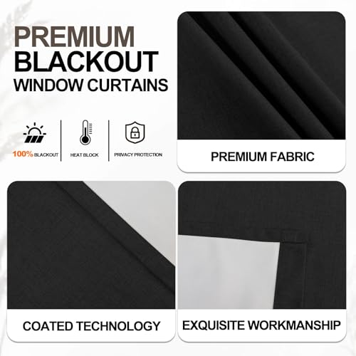 Jilron 100% Blackout Adhesive Curtains - No Drilling, Easy Install (Black, W35 × L60 in)