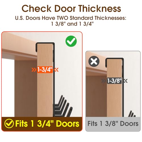 Heavy Duty Over Door Hooks Hanger for Coats & Towels - Black