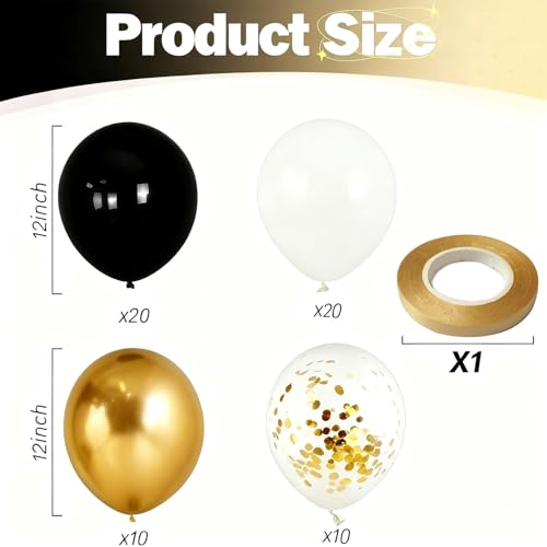 Black, Gold & White Balloons - 60PCS 12 Inch Confetti Set for Parties