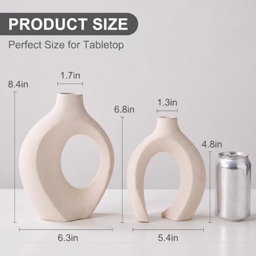 Large Cream White Ceramic Vase Set of 2 - Kurguso Boho Decor