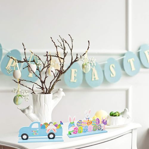 WATINC 3-Piece Wooden Easter Bunny Table Signs & Centerpiece Decor
