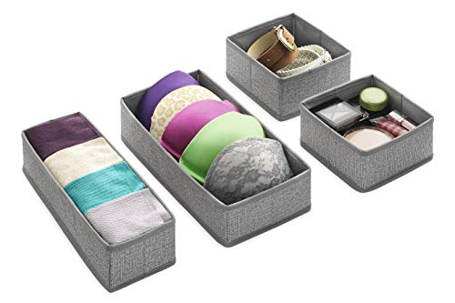Whitmor Set of 4 Crosshatch Gray Drawer Organizers - Collapsible Storage Bins
