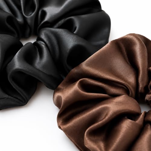 Satin Hair Scrunchies 2Pcs, Soft Silk Ponytail Holders No Damage Hair Ties