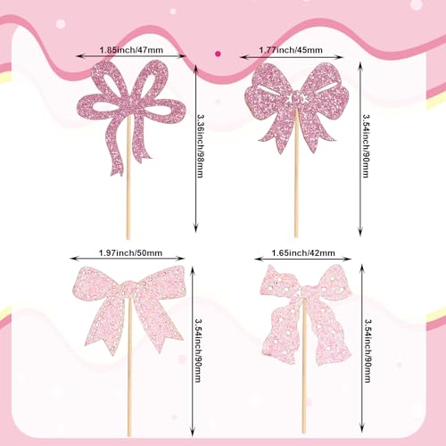 24 Pink Bow Cupcake Toppers - Pre-Assembled Party Decorations