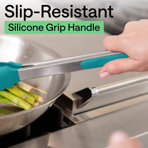 Gorilla Grip 2-Pack Stainless Steel Kitchen Tongs with Silicone Tips - Turquoise, 7 & 9 Inches