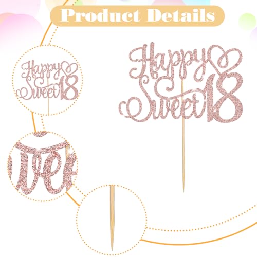 Pink Glitter 18th Birthday Cake Topper - Cheers to 18 Years