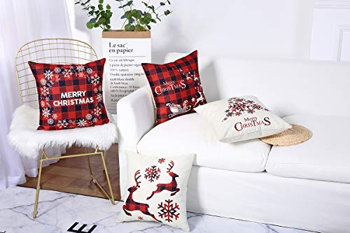 Mimacoo 16x16 Christmas Throw Pillow Covers - Set of 4 Farmhouse Burlap
