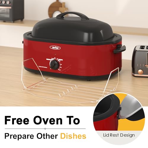 20 Quart Electric Roaster Oven with Self-Basting Lid - Red