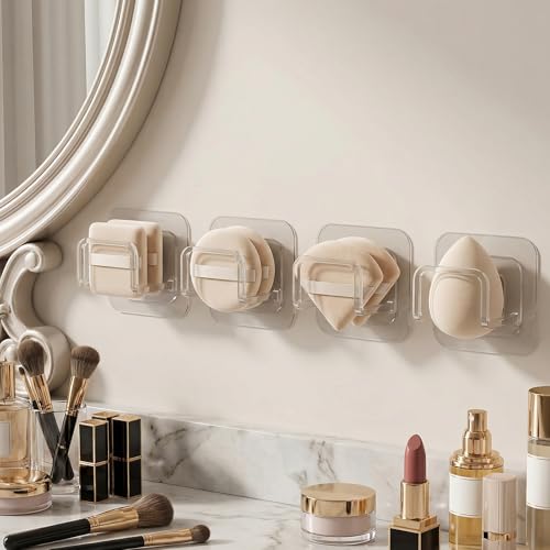 VANRIOS 4-Pack Adhesive Wall-Mounted Powder Puff Holder - Clear