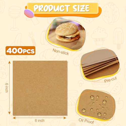 Ninsula 400PCS Non-Stick Patty Paper Squares - 6x6 Inch Parchment
