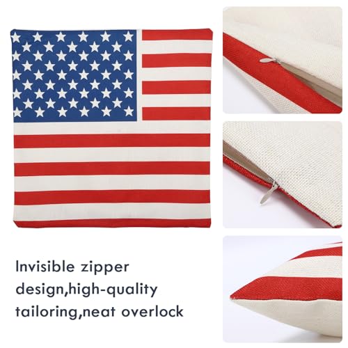 4th of July Patriotic Throw Pillow Cover - 18x18 Inch Tufted Flag Design