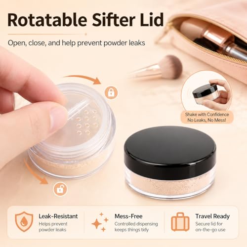 BIDEX 4 Pcs 10ml Travel Loose Powder Container with Rotatable Sifter and Leak-Proof Lid