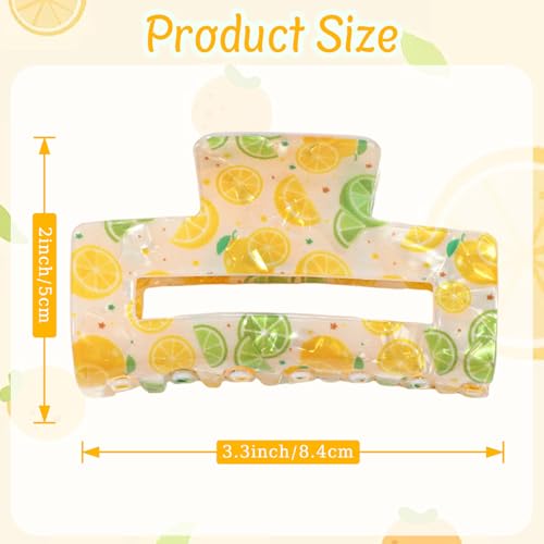 Lemon Hair Claw Clip - Non-Slip Resin Square Summer Fruit Hair Jaw Clamp
