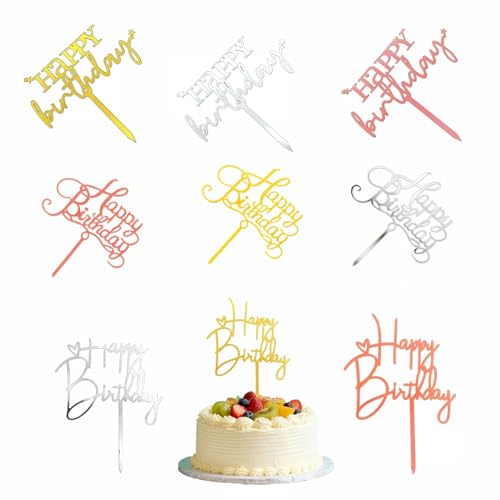 Acrylic Cake Toppers Set of 9 - Elegant Birthday Decorations