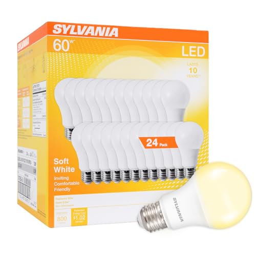 Sylvania LED A19 Light Bulb - 60W Equivalent, Soft White, 800 Lumens, 24-Pack