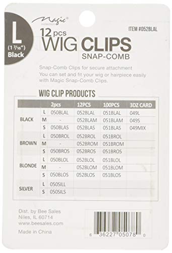 Magic Large Black Wig Clips Snap Combs 12 Pcs 1-7/16 Inch