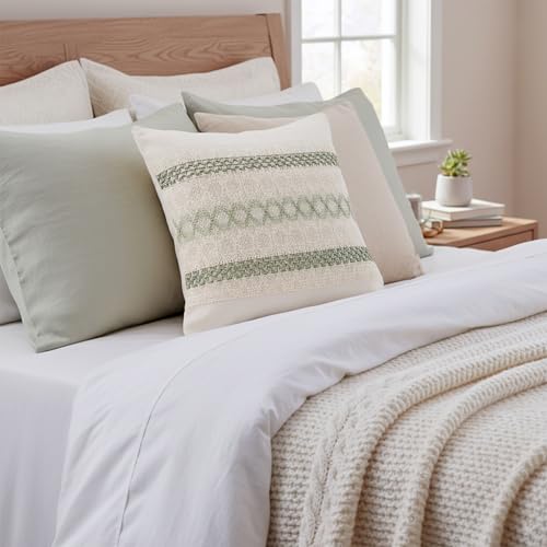 Hibate Sage Green Macrame Throw Pillow Covers 18x18 Inch, Set of 2 (Type B)