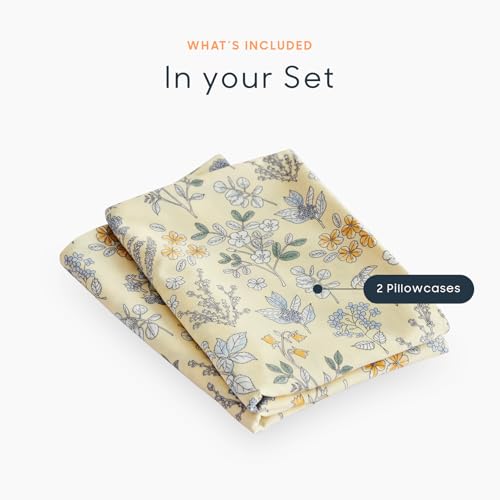 Wake In Cloud Floral Pillowcases, Vintage Botanical Cream Yellow, 2-Pack