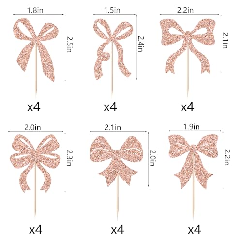 24 Pink Bowknot Cake Toppers - Wedding & Birthday Party Decor
