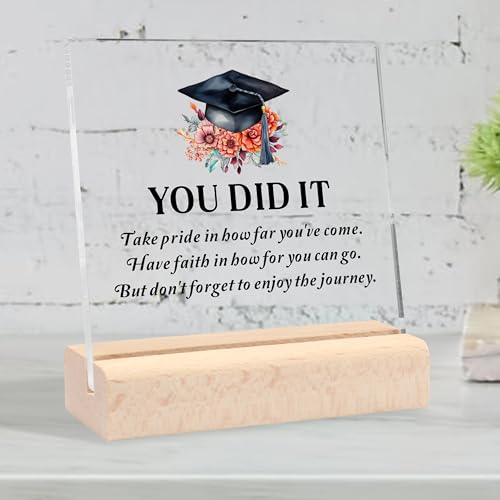 Clear Acrylic Graduation Desk Sign with Wooden Stand Inspirational Gift