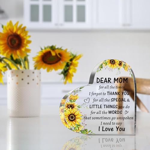 Mom Acrylic Heart Sign - Thoughtful Birthday Gift from Daughter/Son