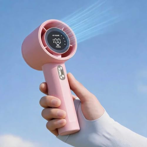 Berrtinfn Portable Handheld Turbo Fan - 5-Speed Rechargeable Pink Fan