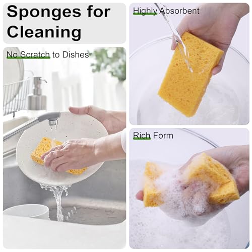 15 Pack Biodegradable Cellulose Sponges - Colorful Non-Scratch Kitchen & Bathroom Cleaning