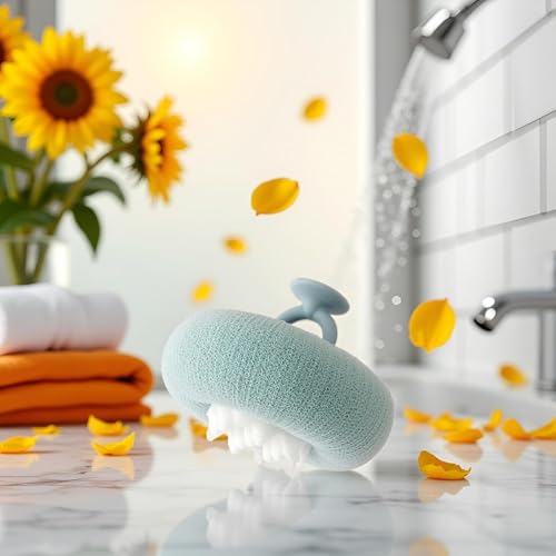 Senyango Sunflower Exfoliating Bath Sponge with Suction Cup Light Cyan