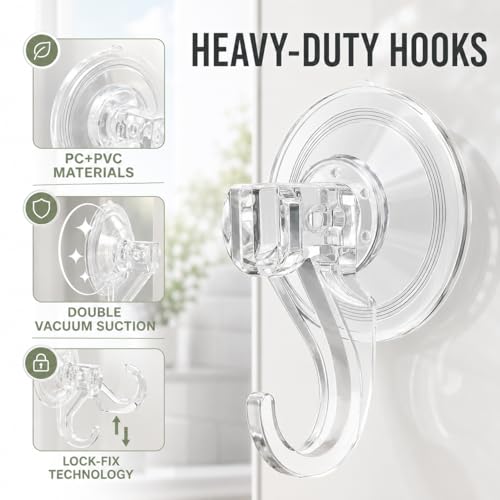 KORCCI Suction Cup Hooks - 4 Pack, Heavy-Duty and Waterproof