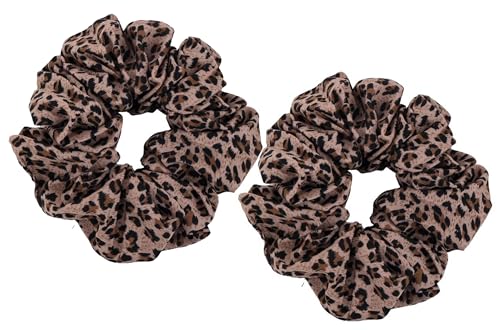 Vikodah 2-Piece Leopard Print Hair Scrunchies - Soft Elastic Ponytail Holder