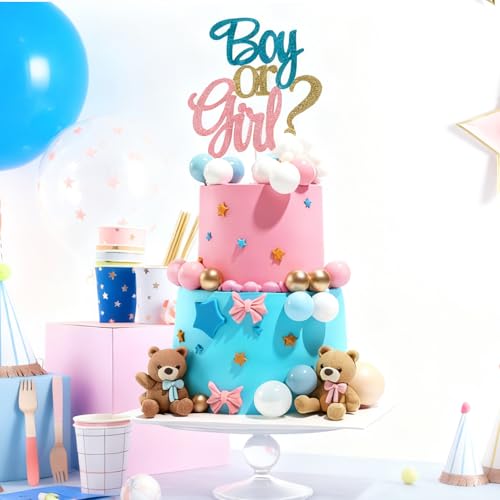 23 PCS Baby Gender Reveal Bear Cake Toppers Set
