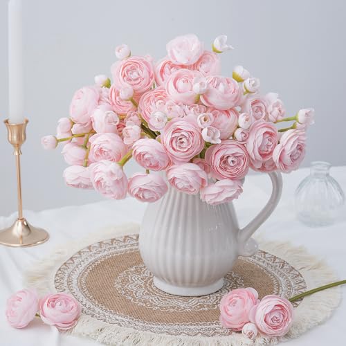 Shabby Blush Ranunculus Artificial Flowers 18 Pcs for DIY Bouquets & Decor