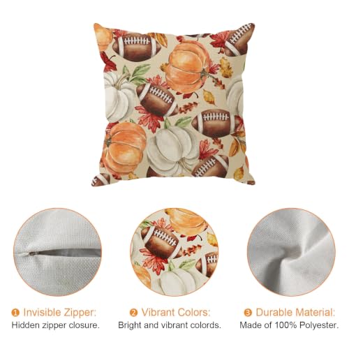 Fall Football Pumpkin Throw Pillow Cover, 18x18 Inch Decorative Burlap Case
