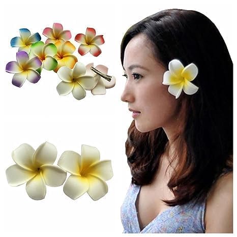 Wentoenapp 4Pcs White Pink Plumeria Hair Clips 7cm Hawaiian Flower Barrettes