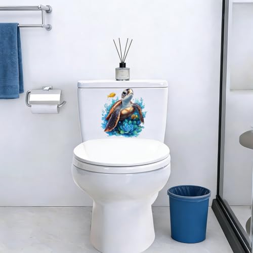 Turtle Toilet Seat Lid Sticker - Self-Adhesive Ocean Decor 11.8 x 11.2 Inch
